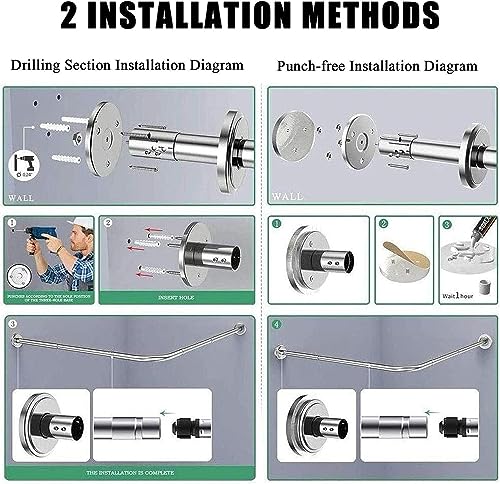 Barre de douche ajustable en forme de L sans percer pour éviter les trous - 7