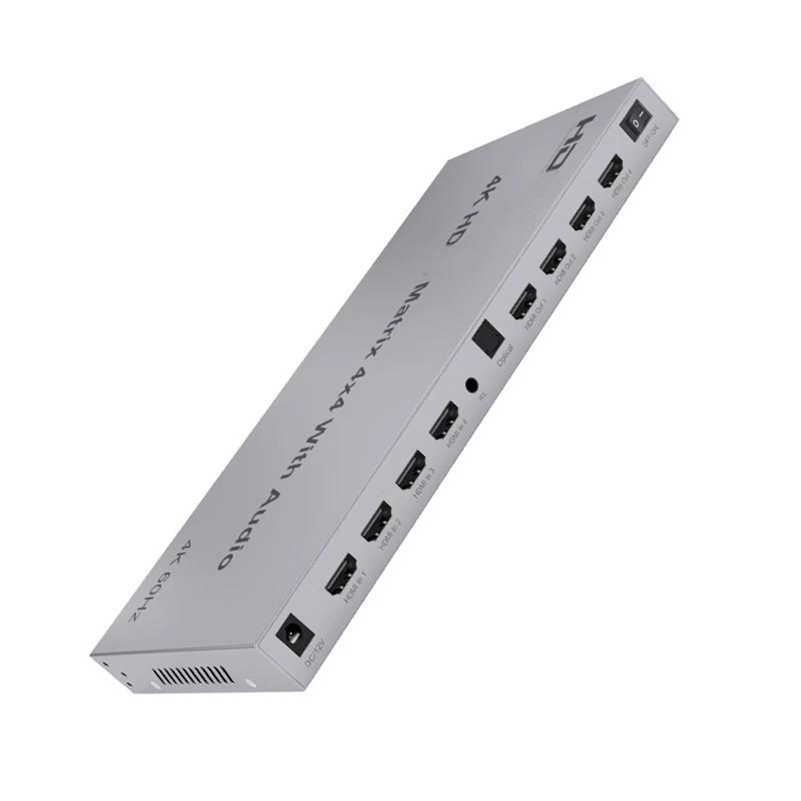 Matrice HDMI 4x4 4K@60Hz Compatibile con estrattore HDR 18Gbps 2.0 Switcher Splitter 4 in out Supporto RS232 con Ampia compatibilità, Facile da configurare(4K 60Hz 4x4)