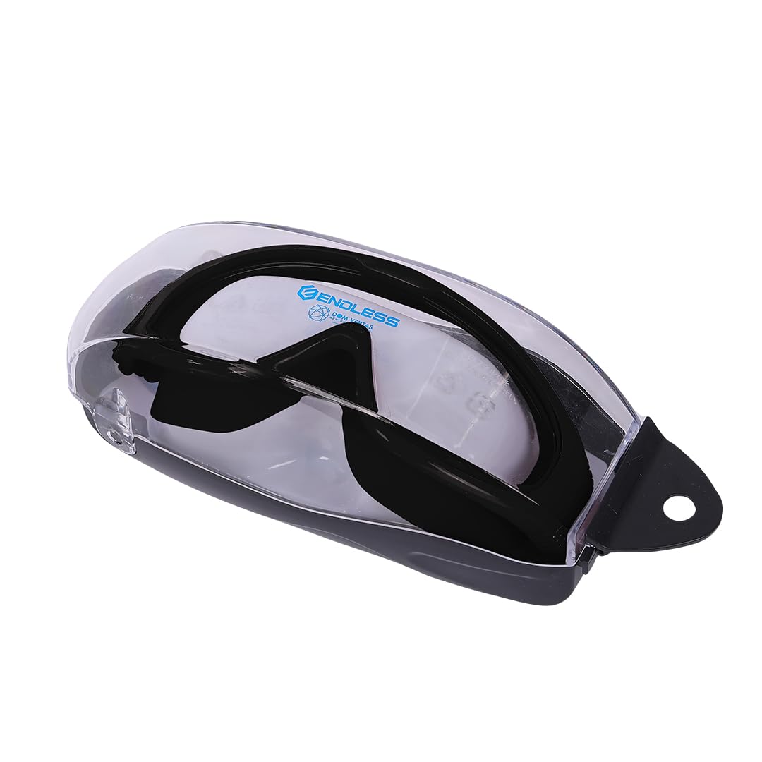 ENDLESS EL1009 Premium Swimming Goggle with Anti-Fog and UV Protection | Black | Material: Silicon, PU | Stylish Big Frame for more Visibility | Soft Silicone Gasket for Leak Proof | With Hard Case