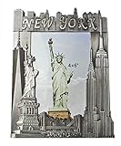 New York Souvenir Metal Pewter Picture Frame with Statue of Liberty Empire State Building Freedom Tower NYC Skyline Fits 4x6 Photo
