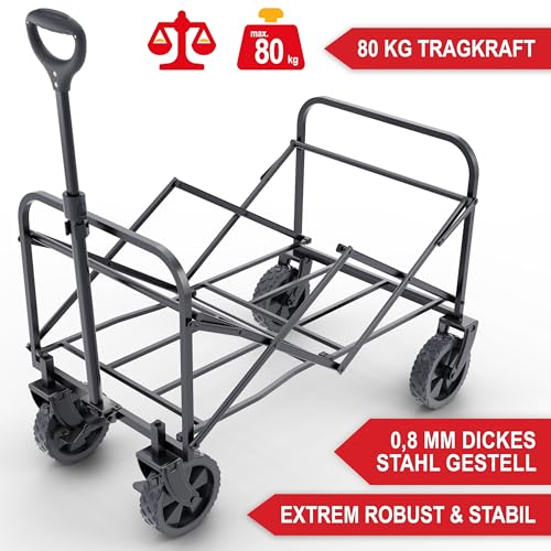 ONBEST Bollerwagen faltbar - Plus Regenschutz - Faltbollerwagen - Bollerwagen Für viele Anwendungen - Outdoor - klappbarer Transportwagen klappbar (Grau)