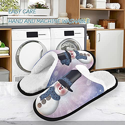 VIGTRO Women's Fuzzy Slippers Merry Christmas Anti-Skid Indoor Slippers Cute Snowman Snowflake Design Soft Coral Fleece Slippers Cozy Memory Foam Slippers4