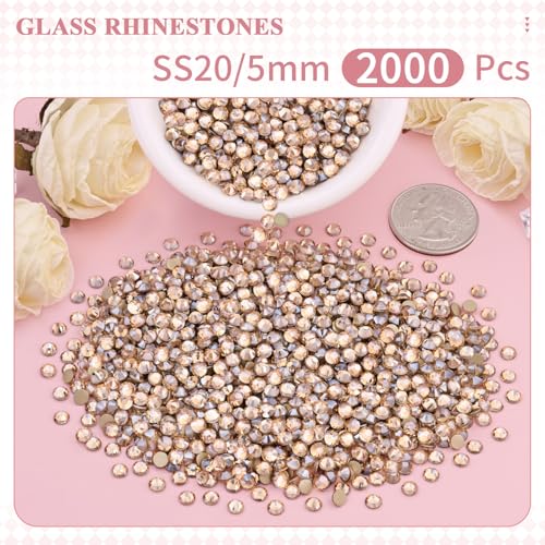 Image of 2000PCS SS20 /5mm Crystal Glass Rhinestones for Bedazzling (Golden Shadow) | Flatback Rhinestones for Crafting DIY Nail Art Makeup Decoration, Gems Diomand Charms for Tumbler Shoes Clothing Mug