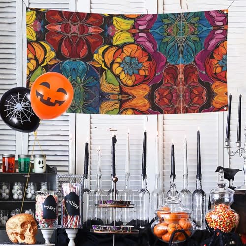 MINDBBDFJ Flower Stained Glass Print Banners And Signs For Outdoor/Indoor,Personalized Banner Customizable Parties Halloween Banner (180x90cm)2
