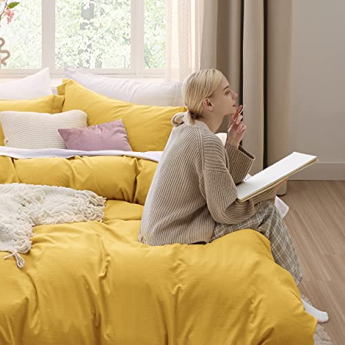 Image of Bedsure Mustard Yellow Duvet Cover Twin /Twin XL Size - 2 Pieces Prewashed Cotton-Like Extra Soft Bedding Set, Includes 1 Twin Duvet Cover 68x90 Inches with Zipper Closure & 1 Pillow Sham, No Comforter