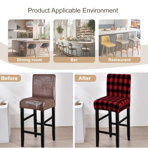 Image of SearchI Christmas Bar Stool Covers Set of 2, Stretch Washable Barstool Seat Covers, Counter Height Chair Covers for Kitchen Dining Room Cafe (Buffalo Plaid)
