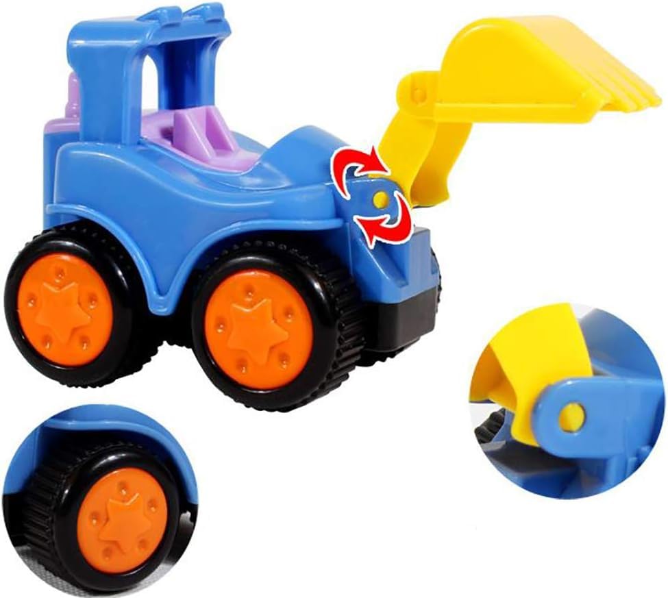 Image of SHAKTISM Construction Vehicle Toys, 6 Pack Friction Powered Cars, Push and Go Play Set with Cement Mixer, Dump Truck, Bulldozer, Tractor, Truck and Road Bike