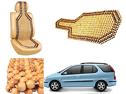 Image of Car Bead Seat Wooden Beads Cushion Cover Pad for Tata Indigo Marina, Acupressure Sitting Seat Cover | Cream Color - Pack of 1
