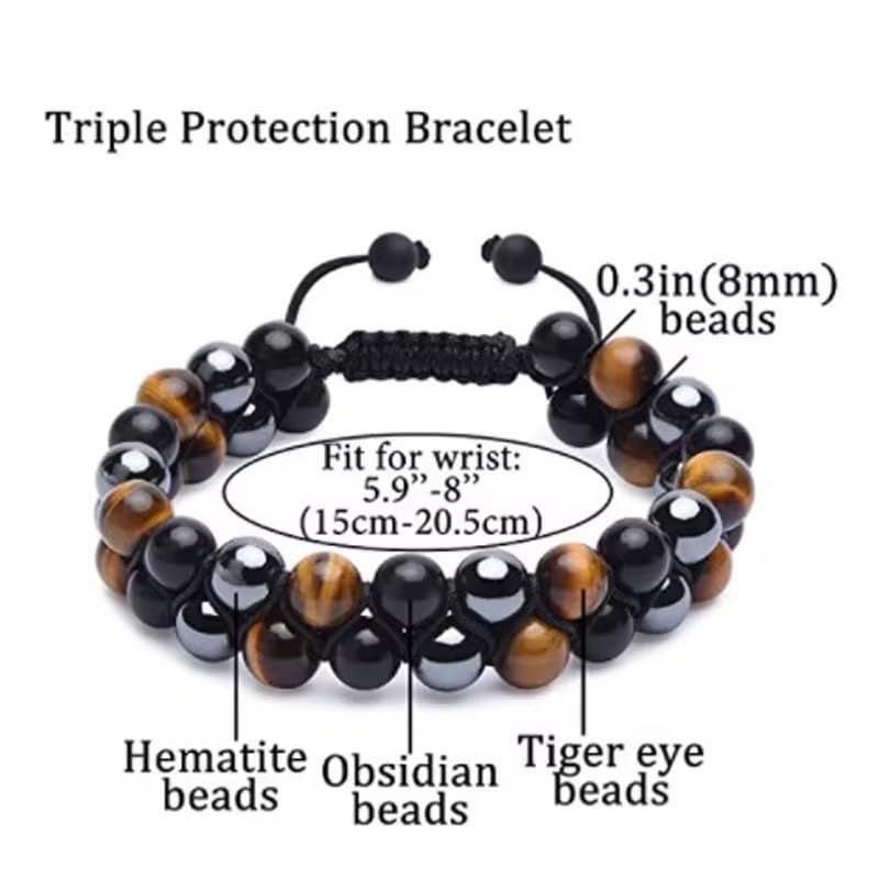 Healing Monk Tiger Eye, Obsidian & Hematite Bracelet – Handmade 8mm Beaded Energy Bracelet for Men & Women – Spiritual Protection Bracelets Jewelry Gift from the Himalayas for Triple Protection2