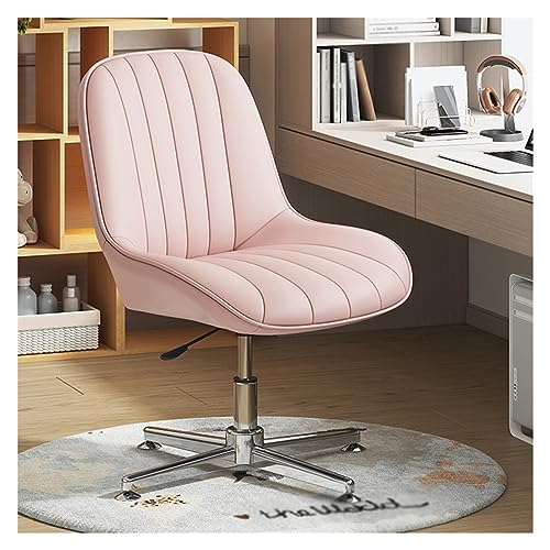 Silla de escritorio ergonómica de piel sintética sin brazos con asiento ancho ajustable, silla giratoria para maquillaje, tocador, silla de trabajo de computadora con respaldo medio con cojín