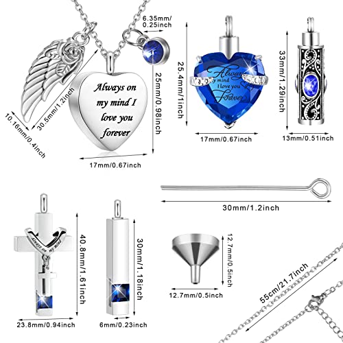Fumete 5 Pcs Urn Necklace for Ashes Cremation Keepsake Necklace for Ashes of Loved Heart Cross Cubic Stainless Steel Memorial Locket Urn Keepsake Jewelry for Women Men, 5 Styles2