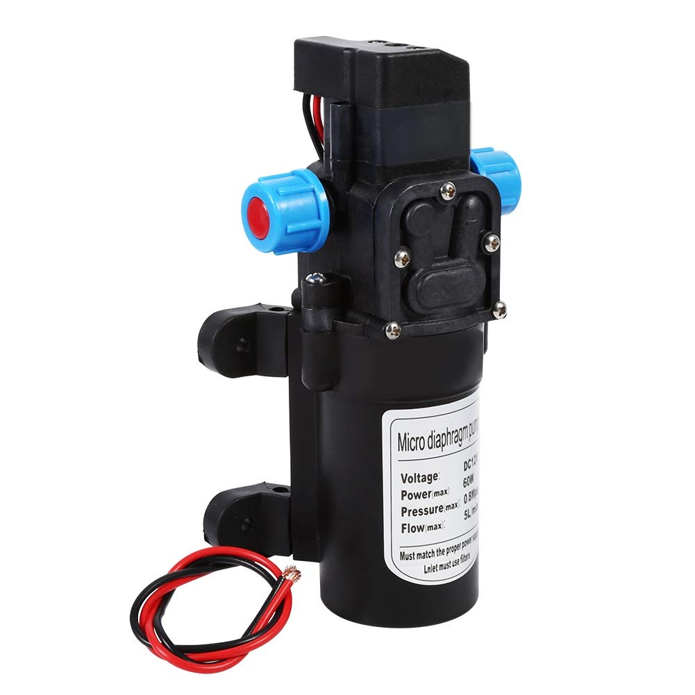 VOBOR Pompa Acqua 12V Alta Pressione, 60W 5L/min 116Psi Pompa Autoadescante, Elettropompa Acqua Autoadescante per Roulotte Barca Camper Giardino Pulizia Veicoli Camper
