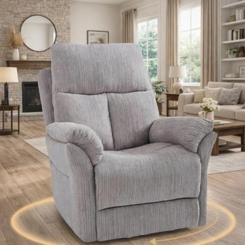 Image of Oversized Rocker Recliner Chair, Manual Swivel Rocking Recliners with Adjustable Backrest Footrest for Adults, 360 Swivel Lazy Boy Recliner Chairs for Living Room, Reading, Bedroom, Beige