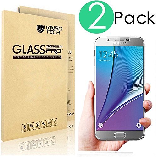 (2 Pack)Galaxy Note 5 Glass Screen Protector, VINSO TECH Galaxy Note 5 Tempered Glass Screen Protector with [9H Hardness] [Ultra-Clarity] [Anti-Scratch] [No-Bubble Installation] for Galaxy Note 5