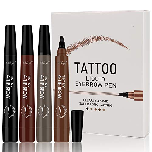 5 Pcs Eyebrow Pen,Microblading Eyebrow Pen Waterproof,Eye Brow Pen Gray,Eyebrow Tattoo Pen Black,Tattoo Eyebrow Pen Dark Brown Natural Long Lasting,Eyebrow Makeup for Women