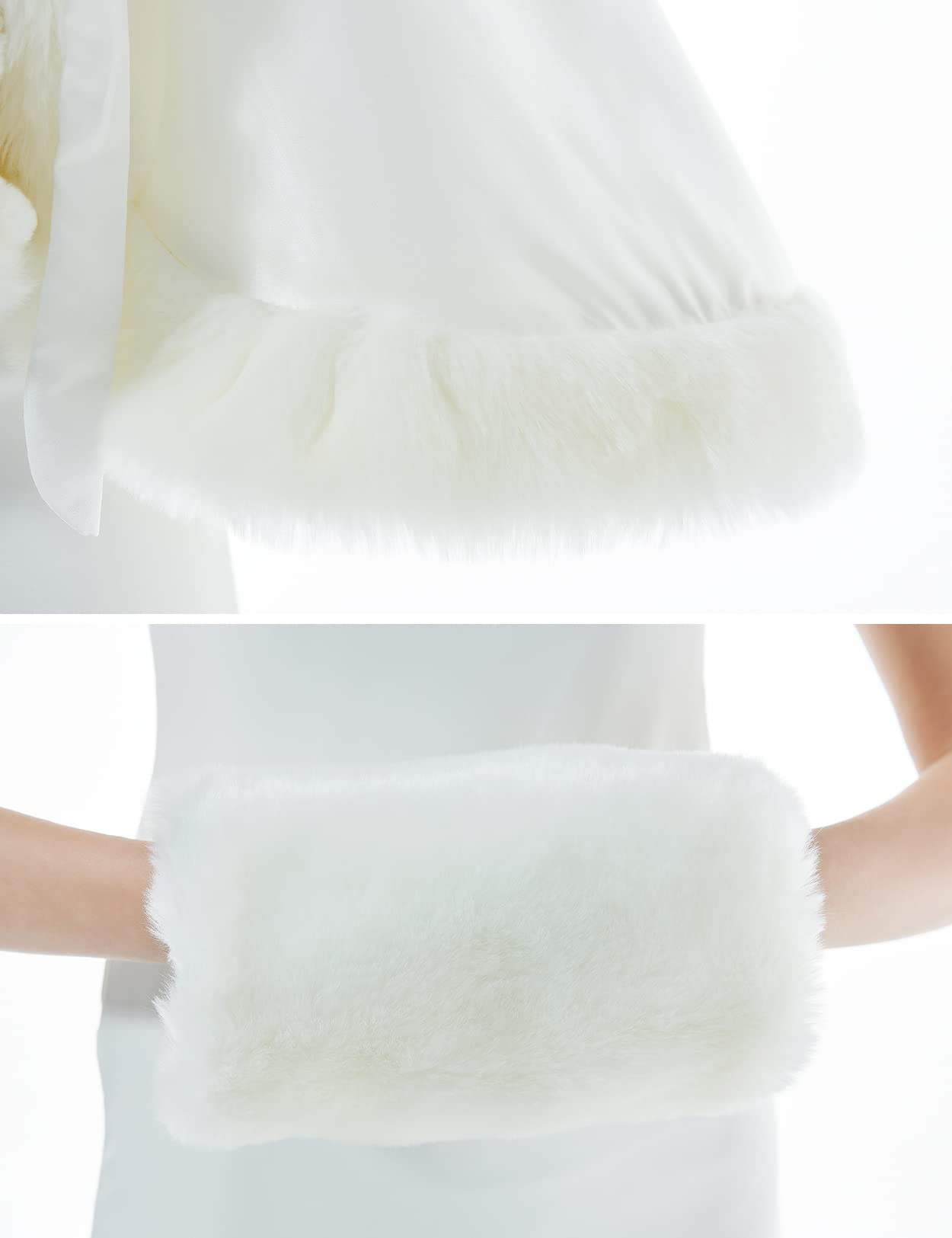 BEAUTELICATE Femme Cape à Capuche Fourrure Courte de Mariage Chaude Capuchon Manteau de Mariée Soirée Automne Hiver