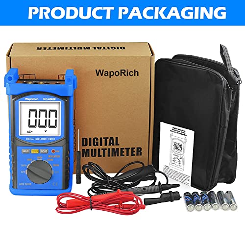 Digitaler Isolationswiderstandstester, WapoRich Spannungsprüfer 250/500/1000/2500V, MegOhmmeter mit automatischer Bereichswahl 1MΩ ~ 20GΩ, mit 1999 zählt LCD Anzeige, Datenspeicherung, hinterleuchtet