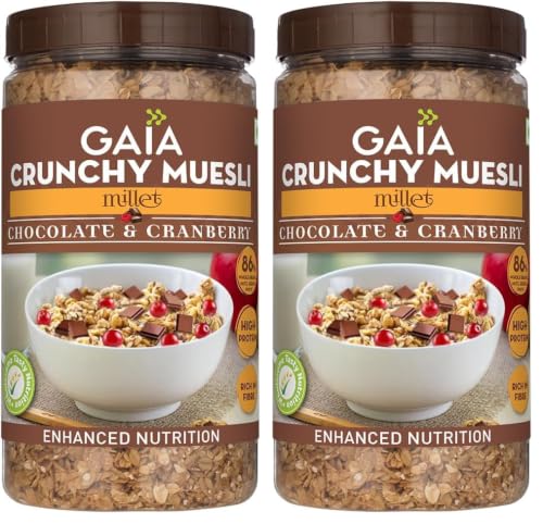 Image of Gaia Crunchy Millet Muesli | Chocolate & Cranberry | Source of Protein | High in Dietary Fibre | Zero Trans-Fat | Zero Cholesterol | For Weight Loss 1kg (Pack of 2)