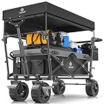 KESSER® Bollerwagen faltbar GT9000 Handwagen mit Dach | Transportwagen max. belastbar bis 150kg mit Hartgummi-Räder & Feststellbremsen (Vorne & Hinten) | Inkl. Schloss, Abdeckung, Wetter & Sichtschutz