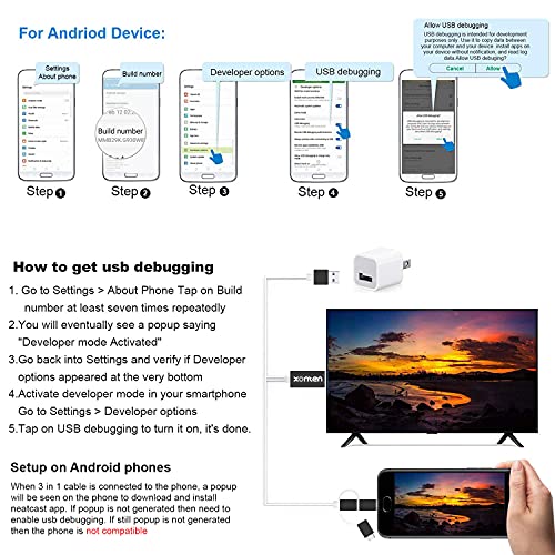 Image of 3 in 1 HDMI Adapter 1080p, USB to Type-C /Lightning /Micro, MHL & Non MHL Phone to TV Mirroring /Projector /Monitor, Compatible With Android 9 & iOS 5 Above Versions