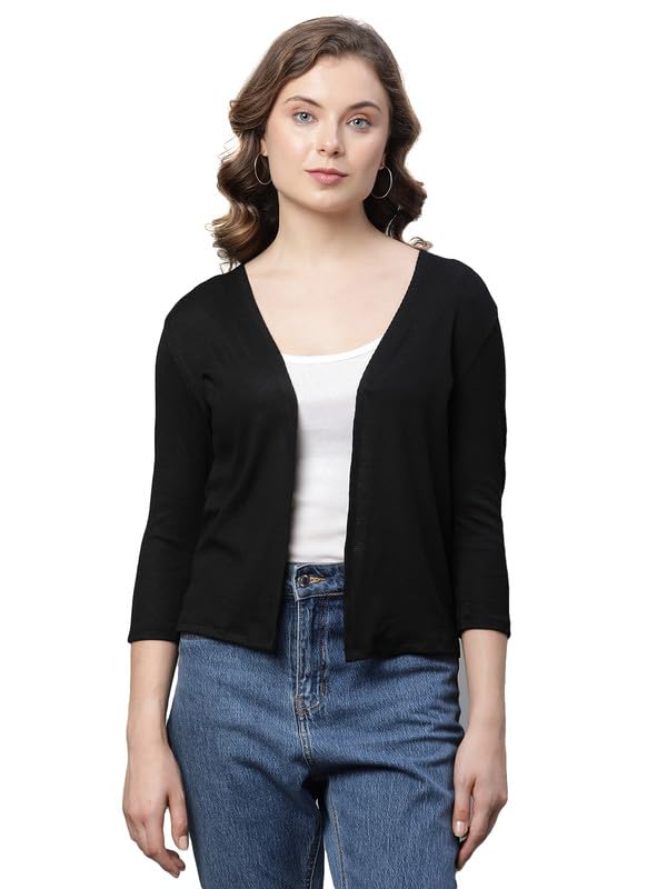 unaone Women Black Cotton Regular Rib Shrug UNSG-671-RibBlkCD_P-picture-13