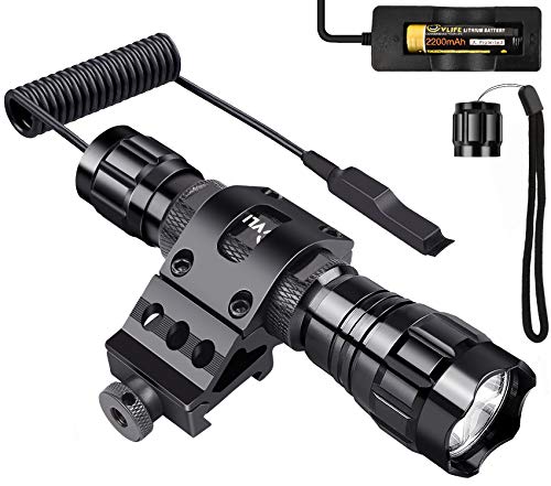 Tactical Flashlight Mount, CVLIFE Water Resistant Led Rifle Light Hunting Picatinny Rail Flashlight with Rechargeable 18650 Battery and Remote Pressure Switch for Outdoor Camping, Hiking
