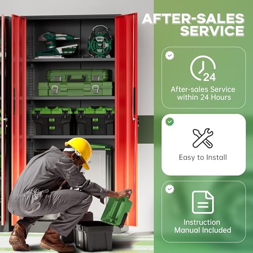 Image of INTERGREAT Metal Storage Cabinet,72 inch Steel Lockable File Cabinet with Locking Doors and Adjustable Shelves,Locking Tool Cabinets for Office,Home,Garage,Gym,School (Black Red)