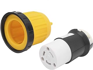 RV Cord Connector,Yctze 30Amp 125V Cord Connector Locking Plug W/Cover Ring Power Socket Female Twist Locking Connector Replacement for Caravan Trailer RV