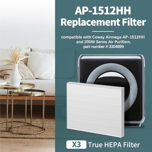 Image of AP-1512HH Filter Compatible with Coway Airmega AP-1512HH, AP-1512HH-FP, AP-1518R, AP-1519P, and 200M Series Air Purifiers, Part # 3304899 (3 HEPA)