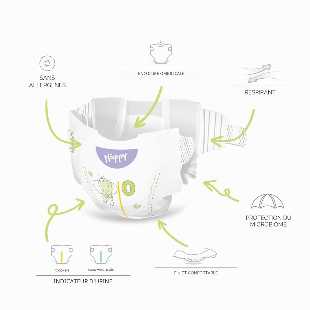 bella baby Happy Couches douces et délicates - Taille 0 Before Newborn < 2 kg (3 x 46 pièces) - Pour bébés prématurés ayant des besoins particuliers