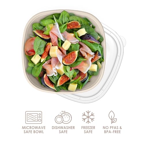 Image of Bentgo Prep - 1-Compartment Bowls with Custom-Fit Lids - Reusable, Microwave Safe, Durable, PFAS & BPA-Free, Freezer & Dishwasher Safe Meal Prep Food Storage - 10 Bowls & 10 Lids (White Stone Tan)