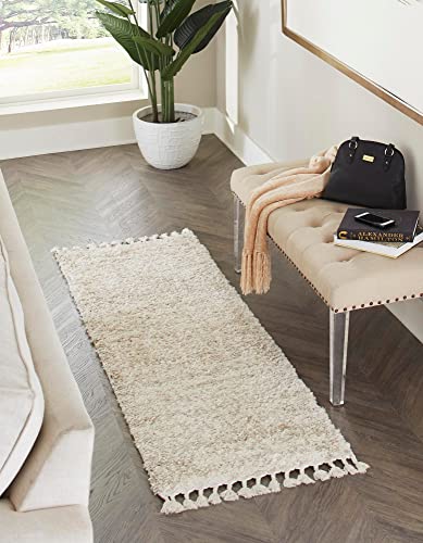 Rugs.com Athena Shag Collection Rug – 2' 7 x 8' 2 Runner Ivory Shag Rug Perfect for Hallways, Entryways
