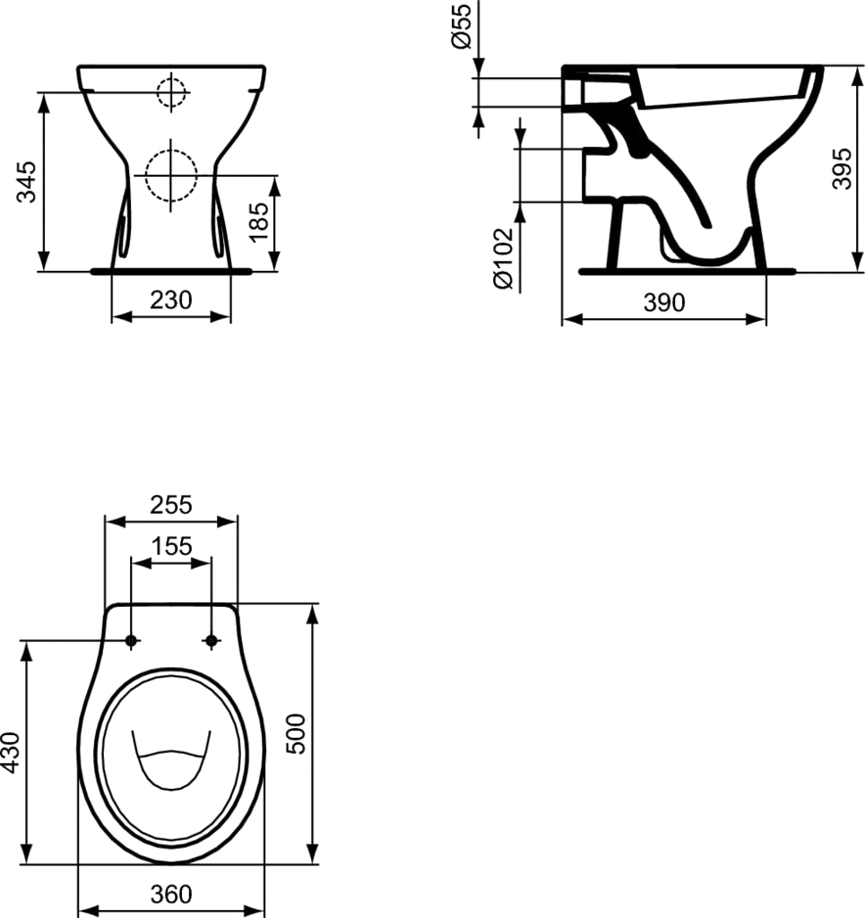 Ideal Standard Eurovit WC staccato da parete 360x500x395mm Bianco
