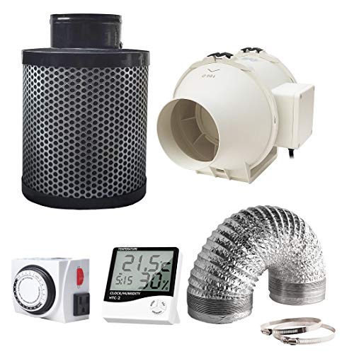 Hydro Plus 4" Air Carbon Filter Combo Inline Fan+Ducting+Timer+Hygrometer Thermometer+Fan Speed Controller