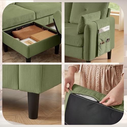 Image of 3 Pieces Sofa Set for Living Room with Sofa, Storage Ottoman and Single Chair