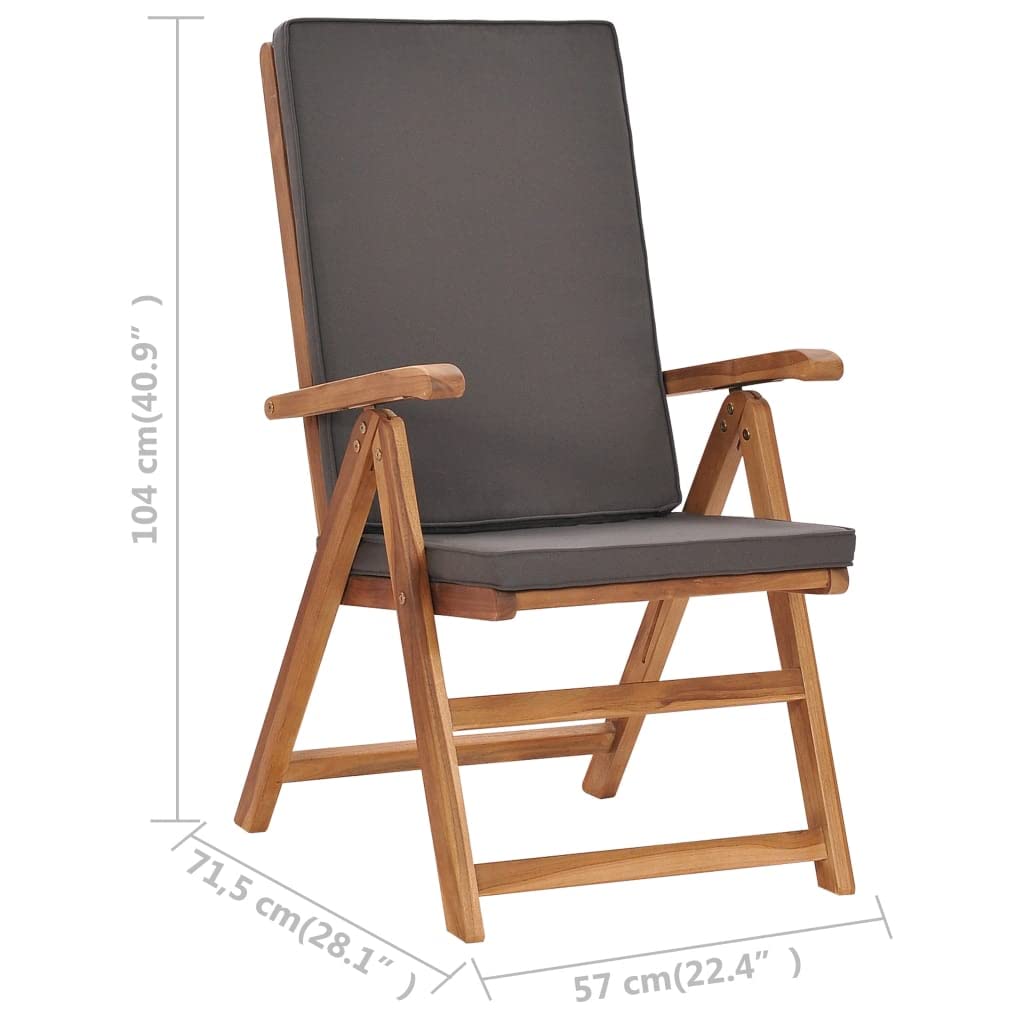 vidaXL 2X Teca Maciza Sillas de Jardín Reclinables y Cojines Asiento de Terraza Patio Parque Exterior Interior Aire Libre Plegable Gris