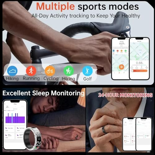 Anello fitness intelligente con touch screen, monitoraggio del sonno e dei passi, controllo della fotocamera gestuale, impermeabile IP68, monitoraggio della salute indossabile per iOS/Android