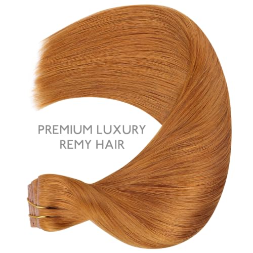 Image of WENNALIFE Invisible Edge Seamless Clip in Hair Extensions Real Human Hair | 16'' 111g 7pcs Auburn Ginger. Ultra-Thin PU Weft, Easy, Comfortable Clip in Luxury Remy Hair Extensions