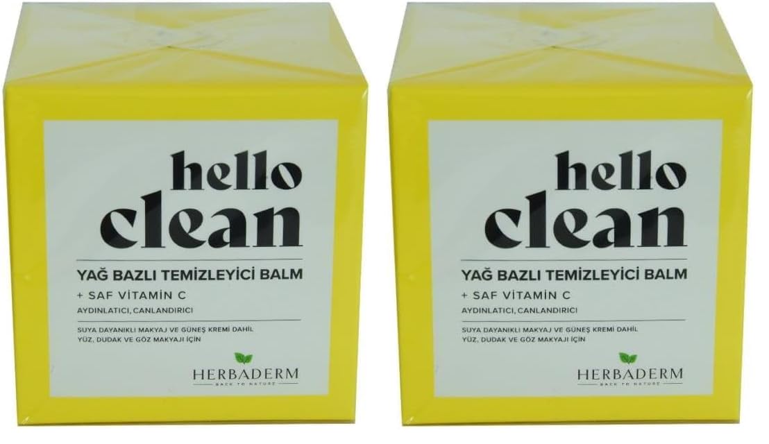 Herbaderm Hello Clean Yağ Bazlı Temizleyici Balm Aydınlatıcı, Canlandırıcı + Saf Vitamin C 100 ml (2 paketi)