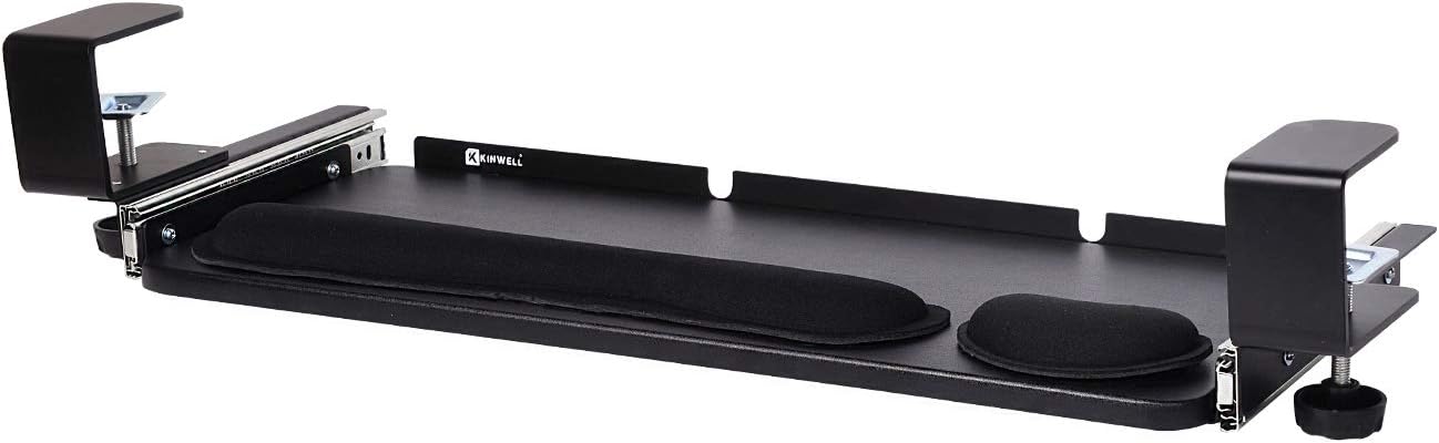 Glitz Star Ergonomics Under Table Keyboard Tray Super Easy Clamp on Mechanism Memory Foam Wrist Rest Straps (Black, 25'')
