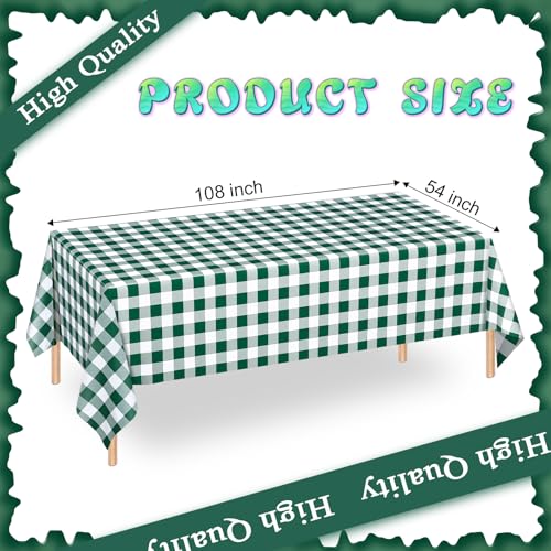 Image of WNINK 3 Pack Green and White Checkered Rectangular Plastic Tablecloths, Green Gingham Waterproof Disposable Table Covers 54 inch x 108 inch for Birthday, Wedding, Outdoor Picnic Camping Parties
