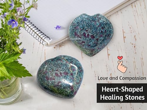 Image of Crystal Heaven Certified Ruby Kyanite Heart Palm Pebbles Stones For Anxiety Stress Relief Massage - Aaa Grade Original Healing Gemstone Agate Heart Palm Stone For Yoga Meditation Spiritual
