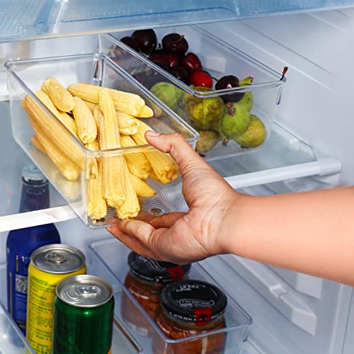 Kurtzy Kitchen Fridge & Cupboard Storage Trays (4 Pack) - 20cm/7.87 Inches Overall Length - Clear Plastic Refrigerator Bins - Bathroom, Pantry, Drawer, Freezer and Home Storage Organiser Containers