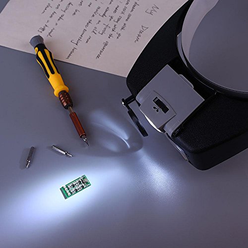 Jewelers ajustáveis ​​Head Headband Lamp Magnifier Iluminado Óculos de lupa Lupa de lente 2 LED Ligh