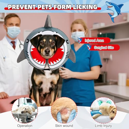 Image of KOOLTAIL Inflatable Dog Cone Collar, Soft Donut E Collar for Dogs After Surgery to Stop Licking Enhanced Alternative, Blow Up Pet Neck Pillow Recovery Adjustable Cone for Dog Cat, Upgrade Size,Shark L