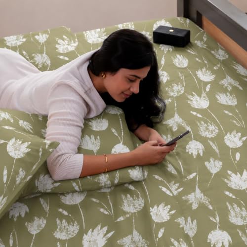 Image of Jaipur Weaves Cotton King Size Bedsheet 108x108 Super King, 100% Pure Cotton Bed Sheet with 2 Pillow Covers, 300 TC Soft Breathable Floral Design Bedding (Mustard Tulips, Super King)