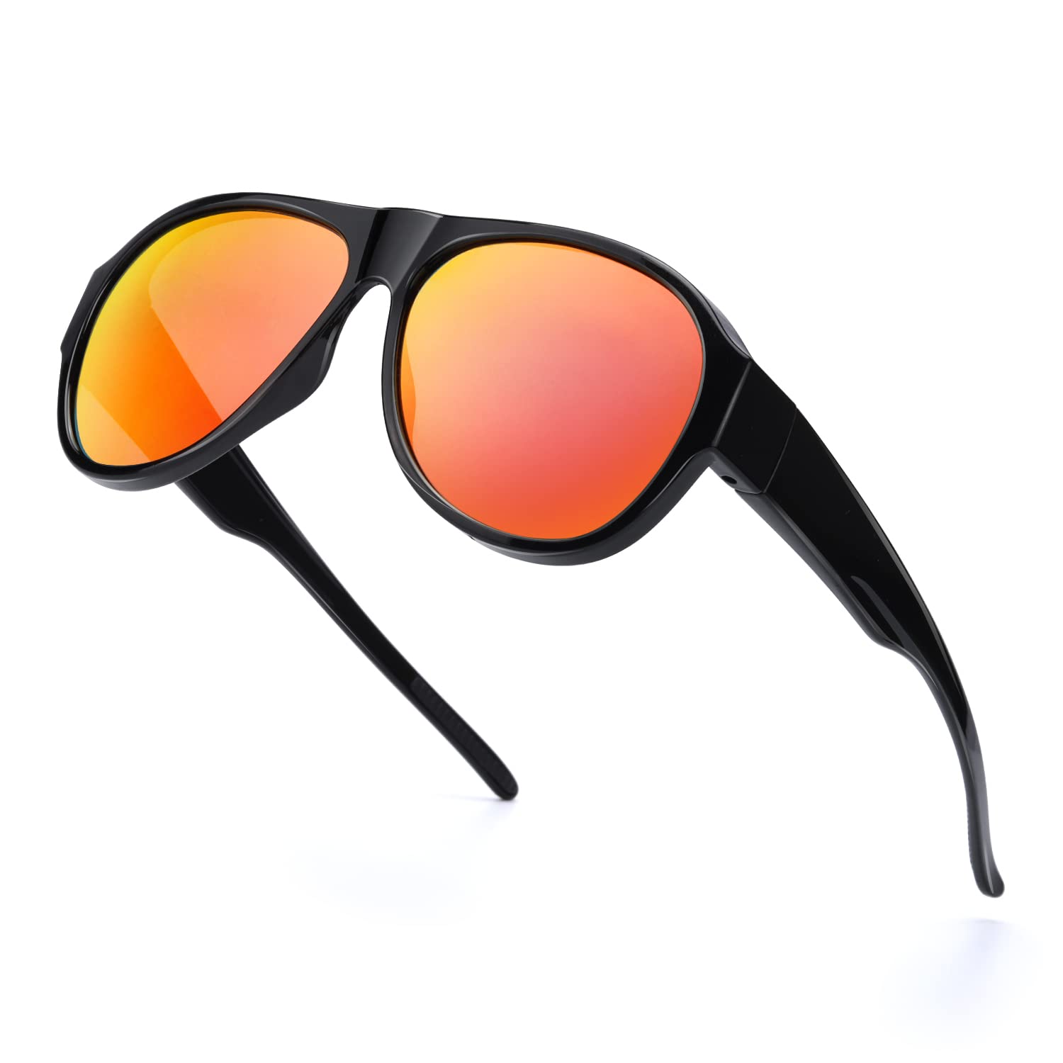 SIPHEW polarised sunglasses mens Pilot sunglasses womens, Classic Oversized Design Sun Shades for Sport Driving UV400 Protection (Black/Orange)