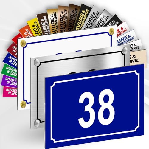 Numéro De Maison Personnalisable – Plaque De Numéro De Rue PVC Extérieur - Numéro Et Texte Gravé – Fixation Adhésif Ou Trous Ou Cache Vis – Couleur Au Choix – 15 x 10 cm