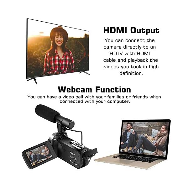 Videokamera 2.7K Camcorder mit Mikrofon 30MP Vlogging Kamera mit drehbarem 3.0 ”Touchscreen Zeitraffer Camcorder und… – Bild 6