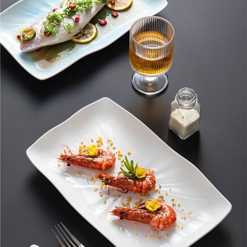 Speiseteller Set Keramik Unterglasur Schüssel, Gericht für den Hausgebrauch, gedämpfter Fisch, rechteckiger Teller, Speiseteller Küche Salatschüssel(B,L)